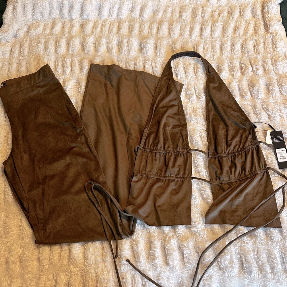 Nashville Faux Suede Pant Set - Brown